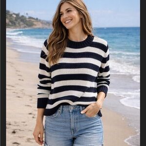 Kiel James Patrick Navy and White Striped Crew Neck harbor island Sweater